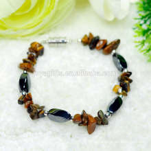 New arrival Natural Tiger eye chip with Magnetic 4 side twist beads stretch bracelet gemstone handmade bracelet
